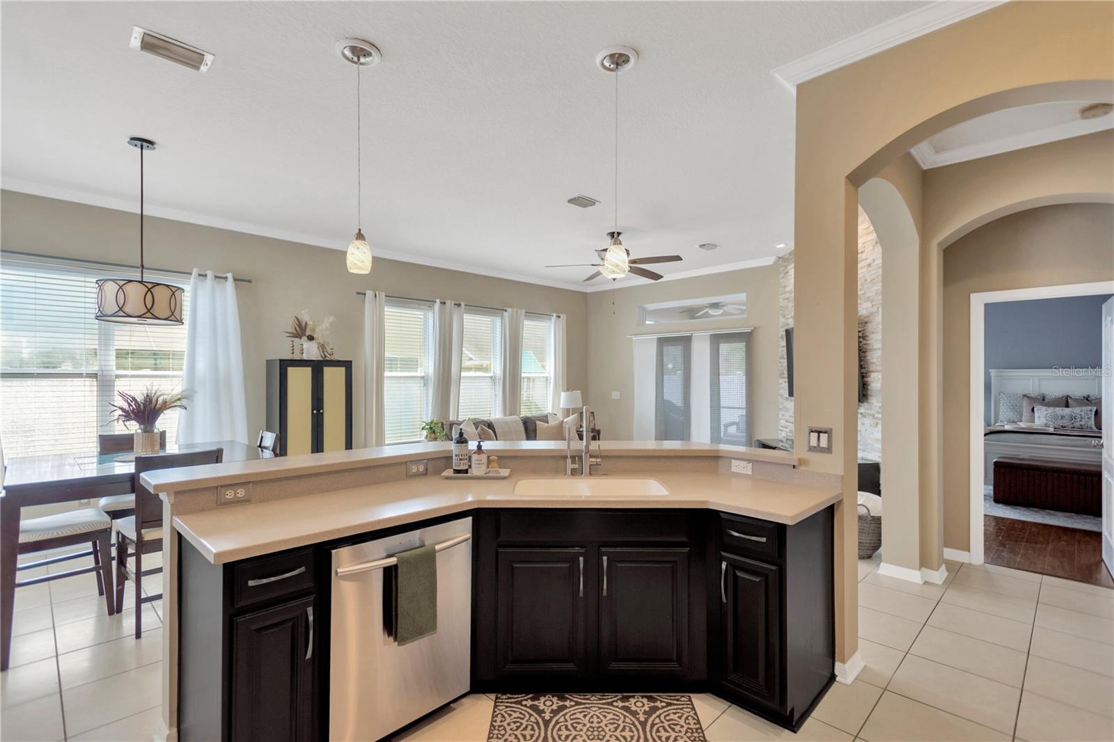 Wonderful open space keeps you in the heart of everything as you prepare cuisine for family / friends.
