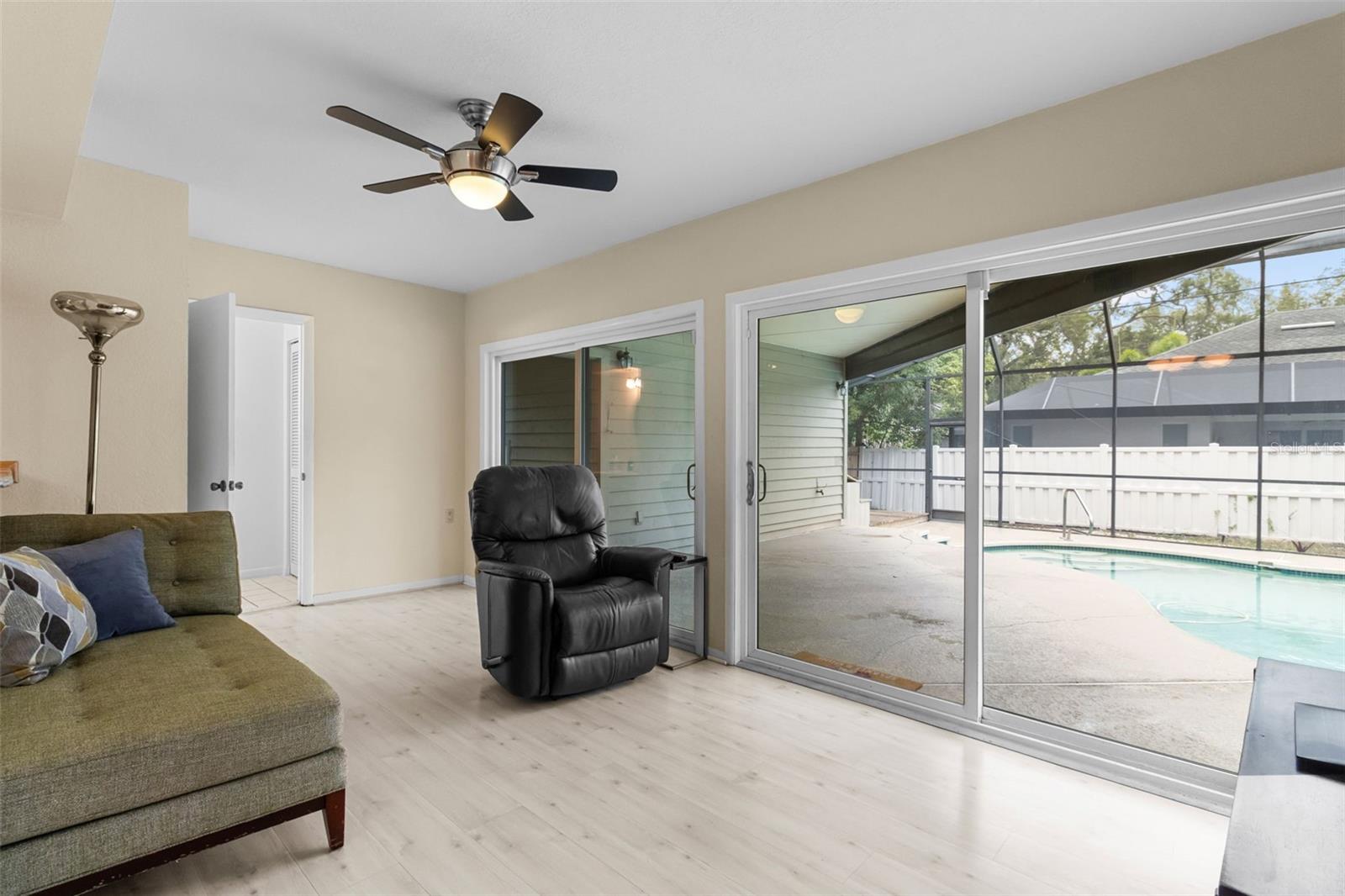 Florida Room with Lanai and Pool View