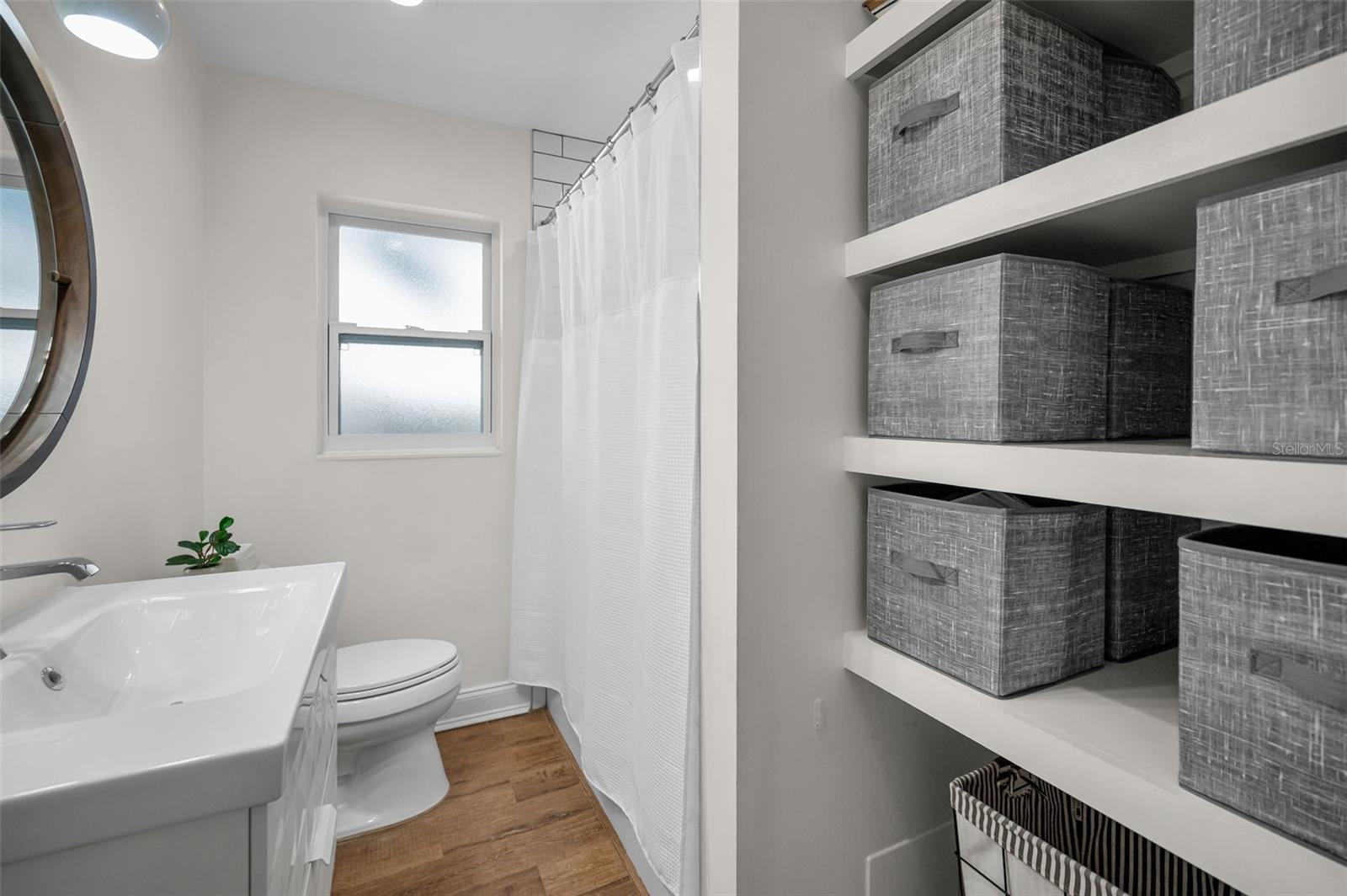 Bathroom with shelving