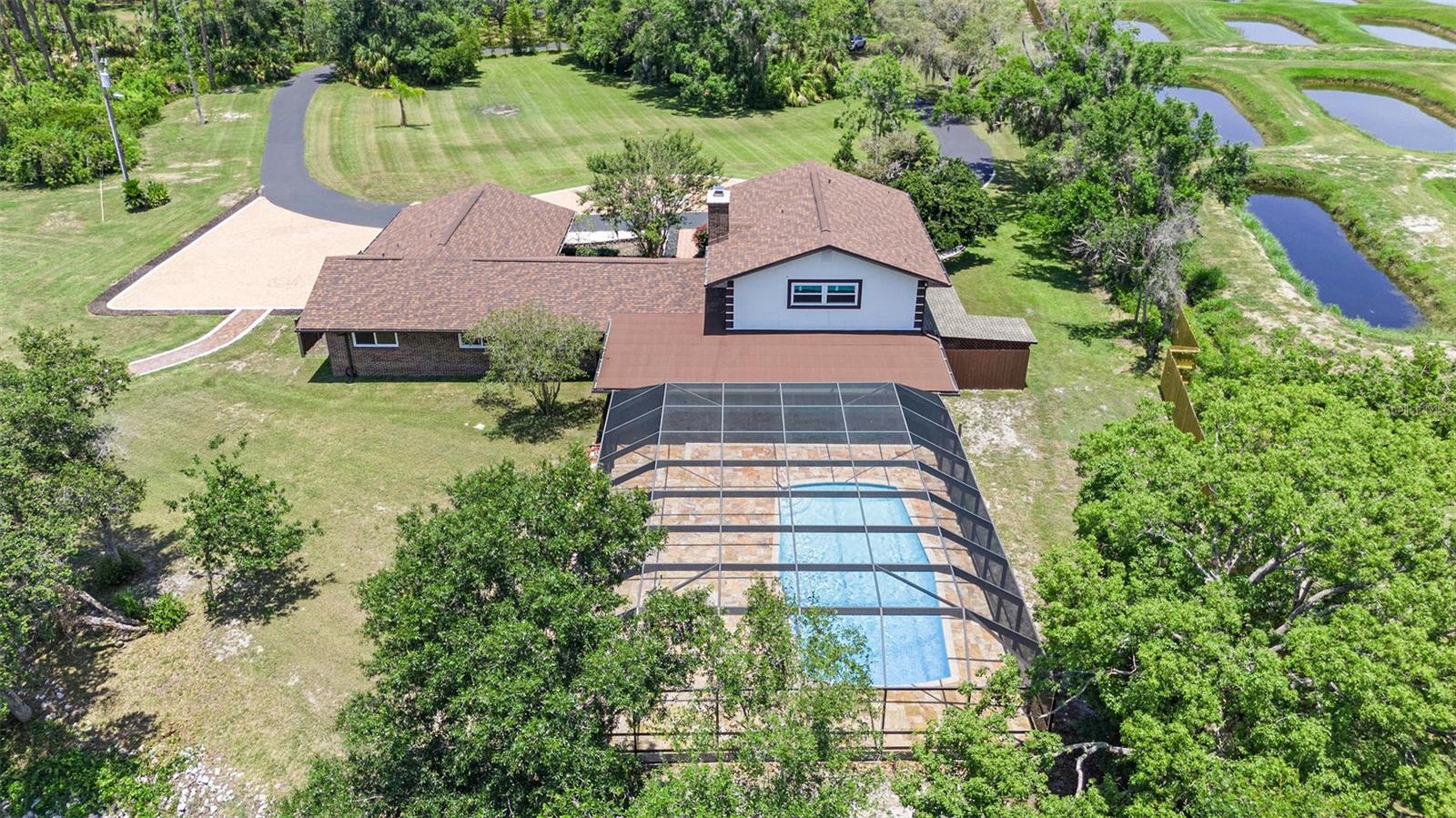 aerial of pool and back yard