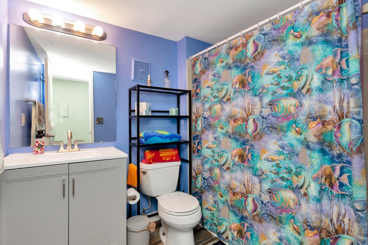 This spacious main bath offers a new vanity.