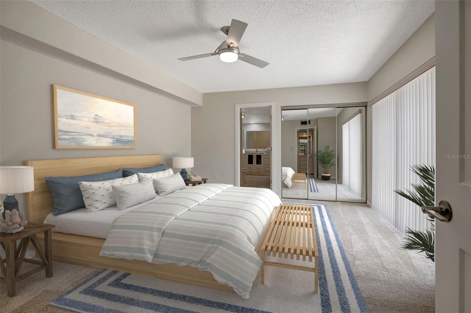 primary bedroom staged