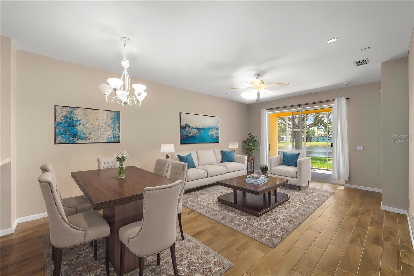 Virtually staged/ dining room / family room