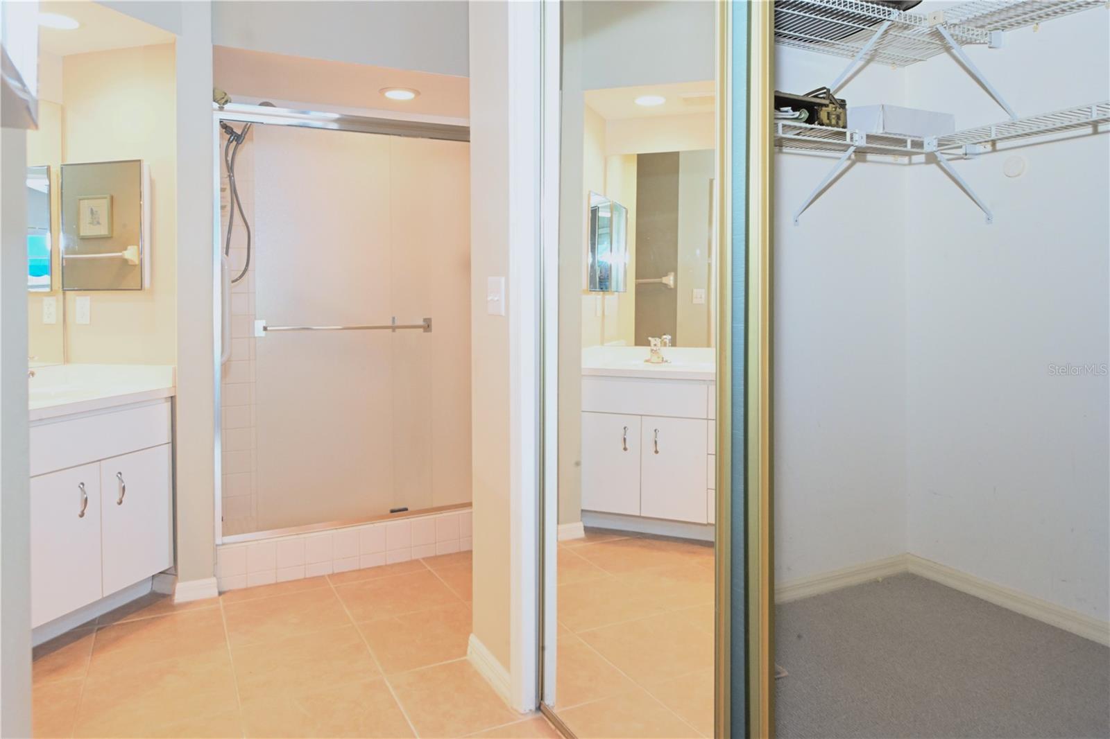 Primary Bathroom with large walk in closet