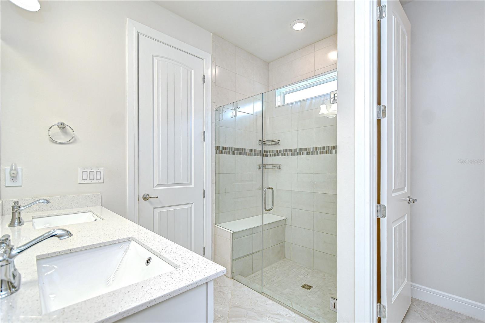 Dual sinks and walk-in shower!