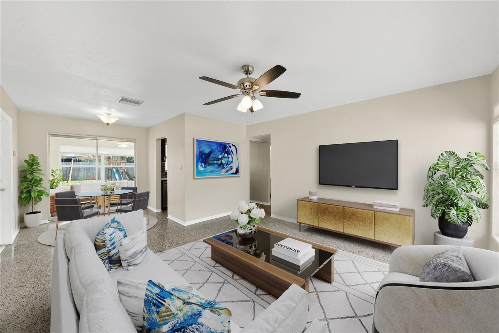 Virtually Staged Living Room & Dining
