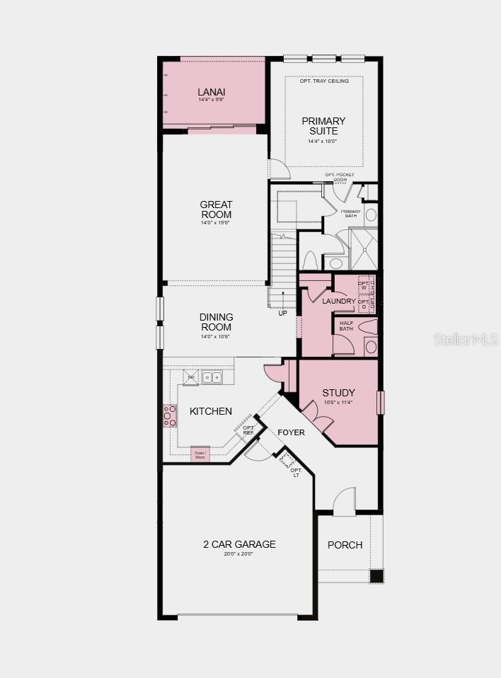 First Floor Plan - Additional highlights include: gourmet kitchen, outdoor kitchen rough-in, and pocket sliding glass door