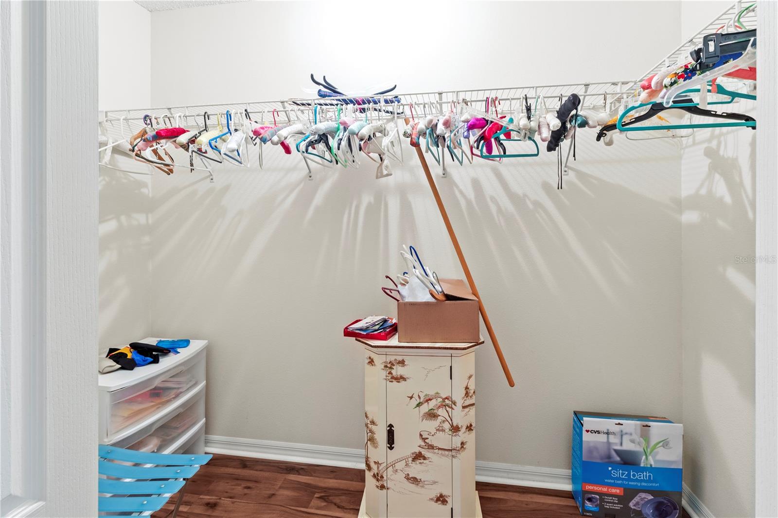 This walk-in closet plus another closet in the main bedroom.