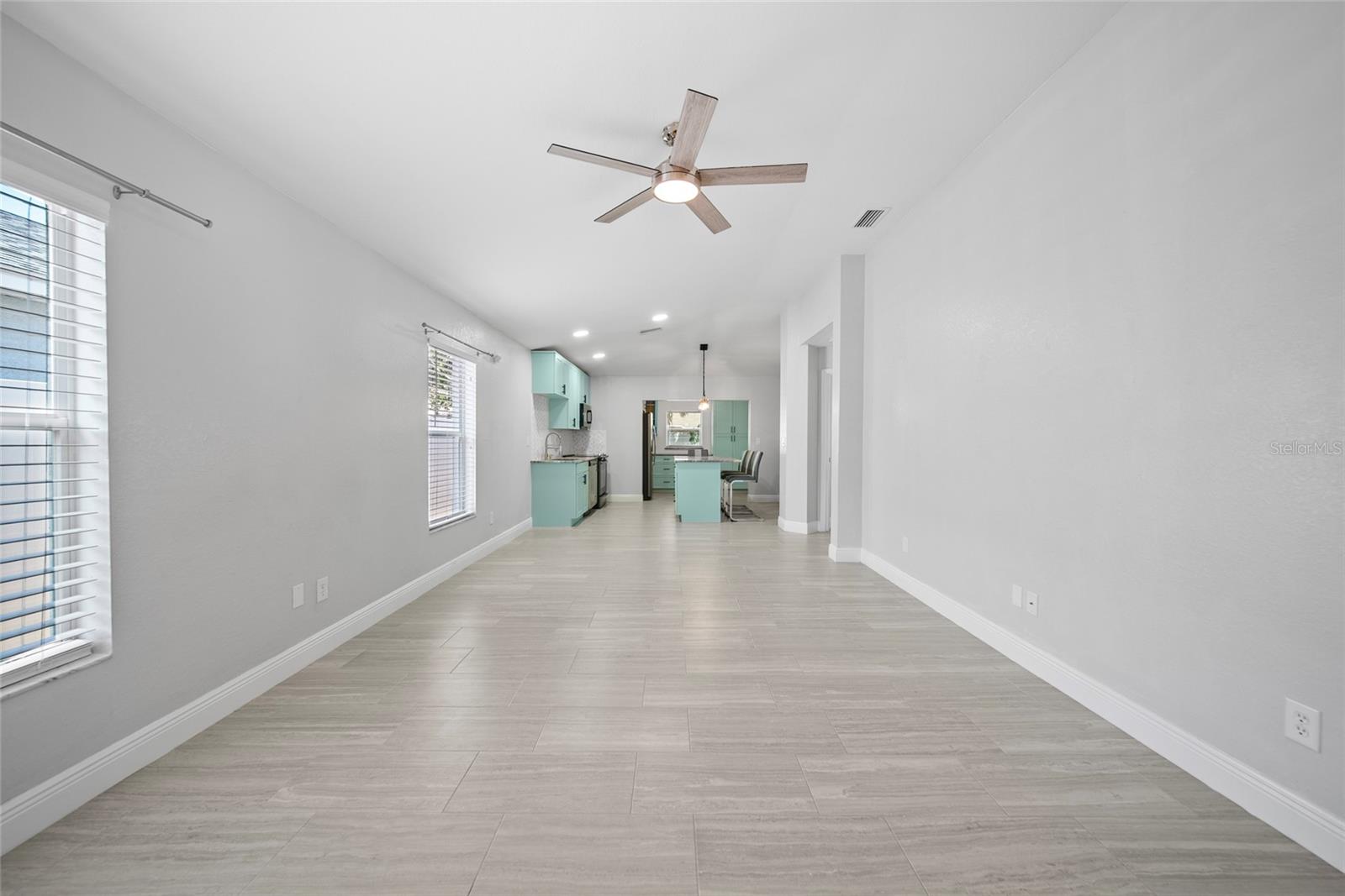 Entering the home, Living room and kitchen