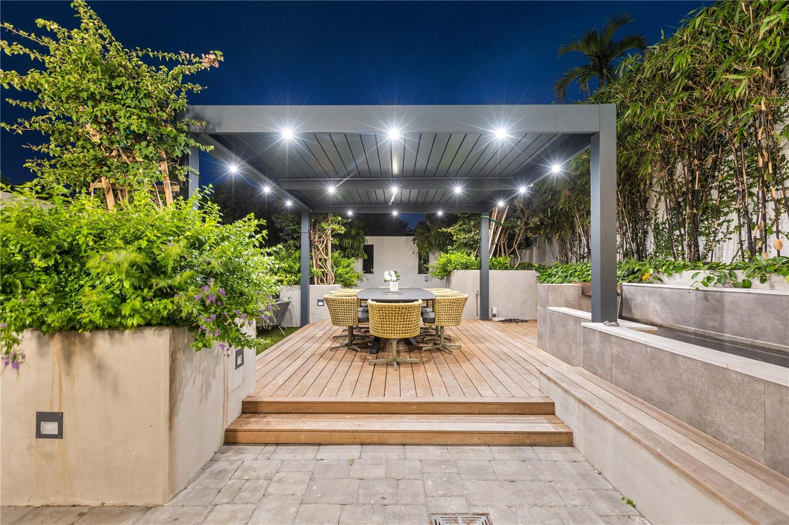 Evening view of 2nd garden space