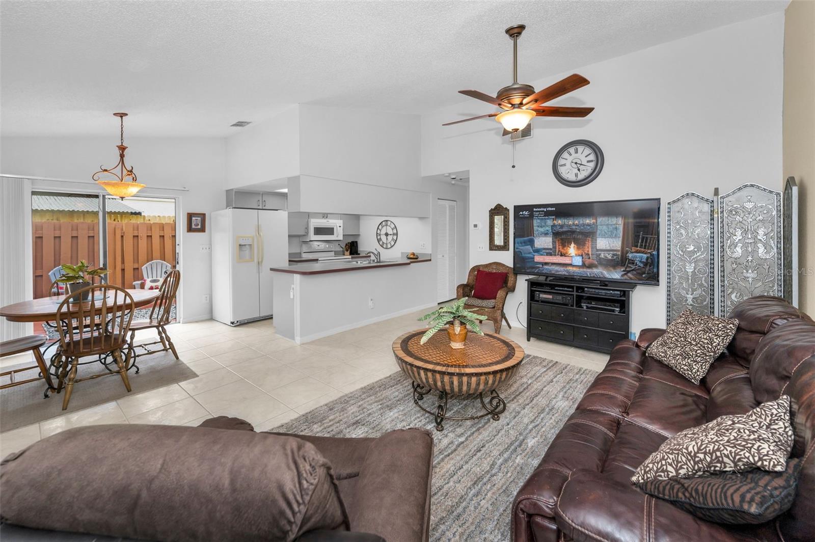 Well appointed living, kitchen, and dining.
