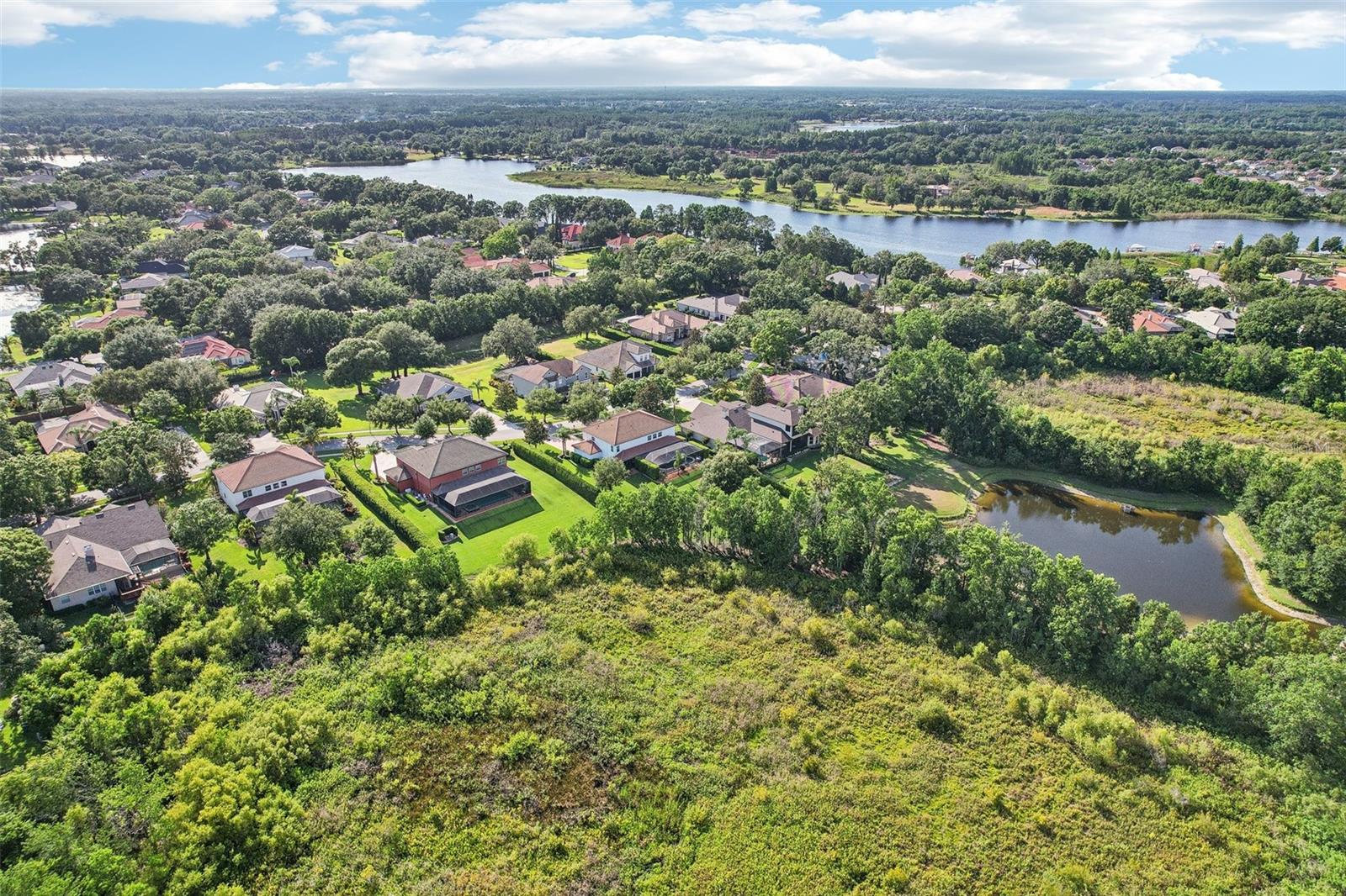 Scenic aerial of sprawling green homesite