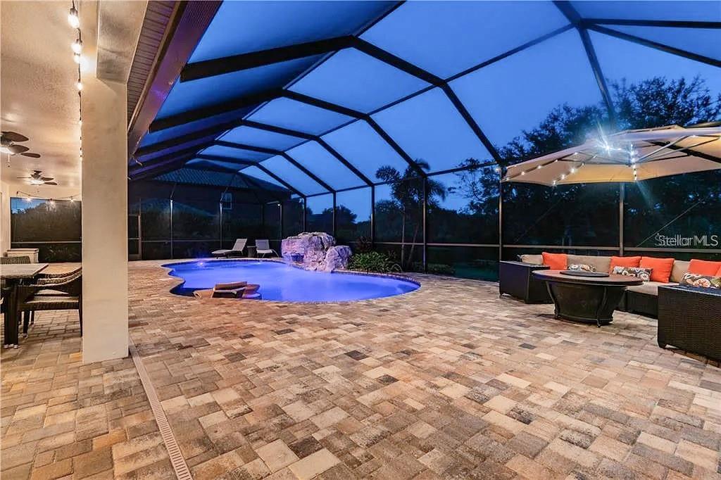 Evening poolside with ambient lighting