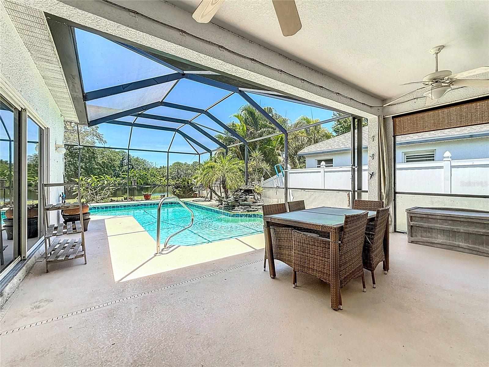 Covered Pool Patio Looking out to Lake