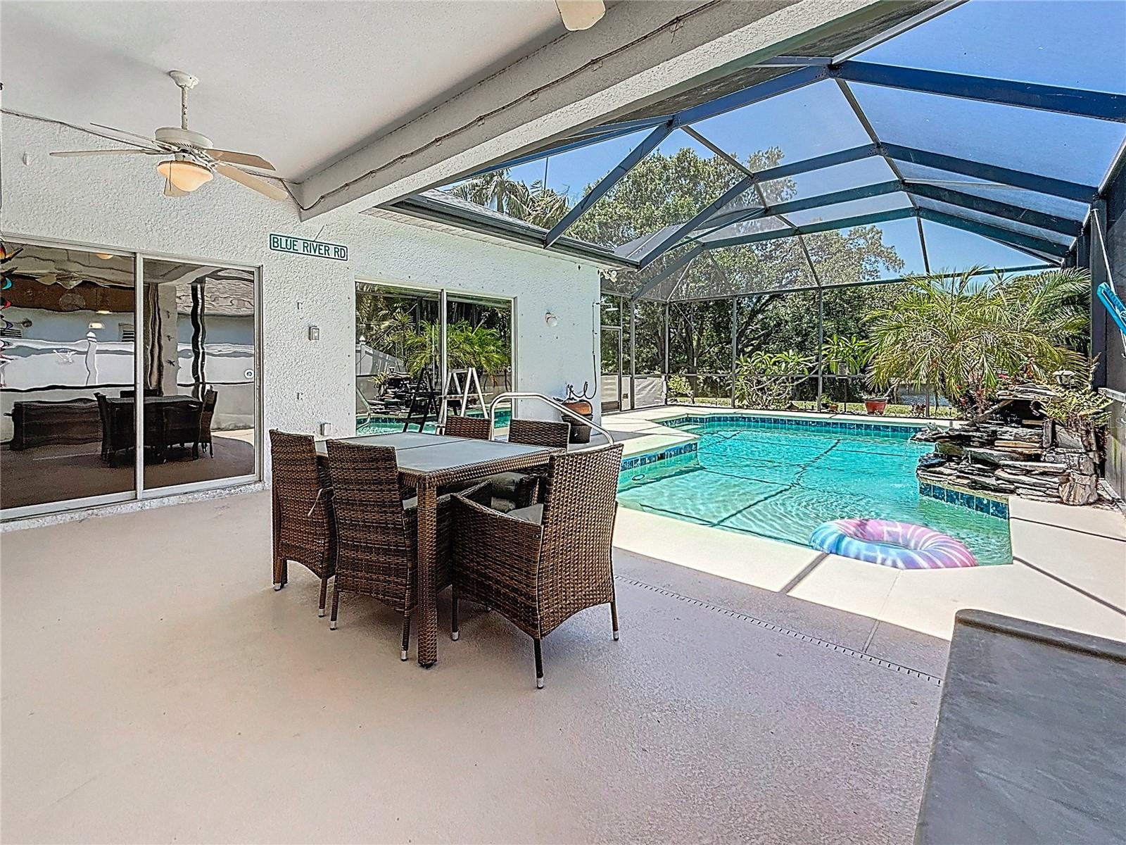 Covered Pool Patio Looking out to Lake
