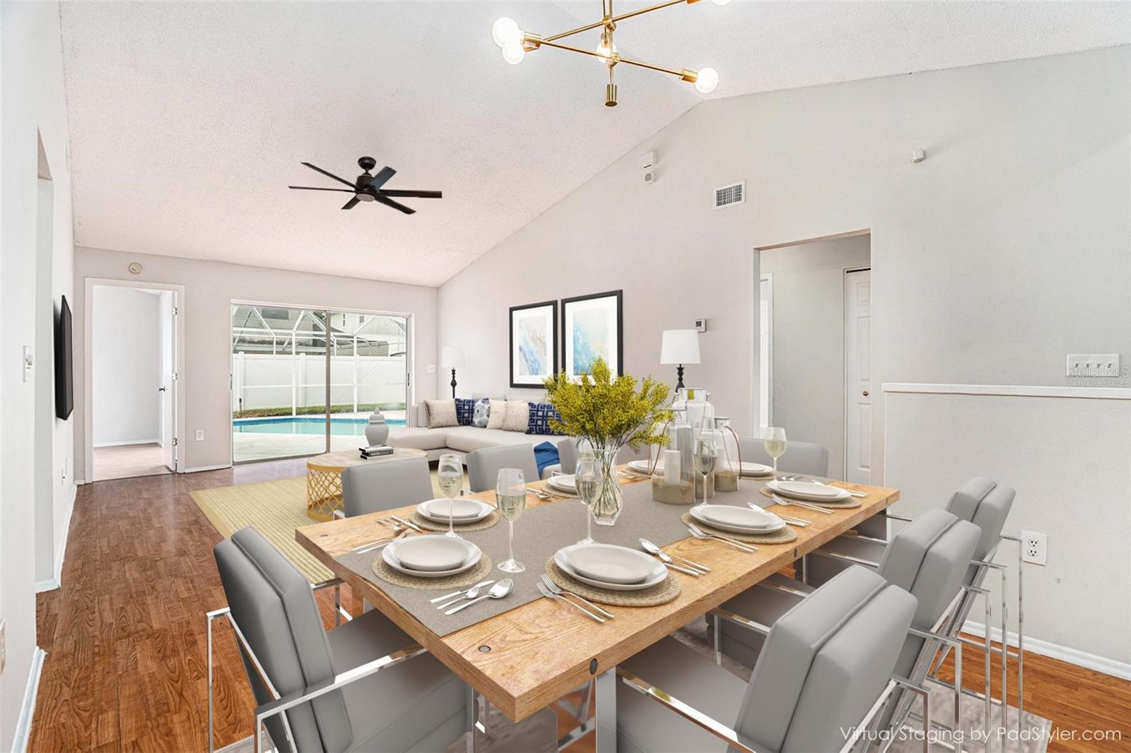 Virtually Staged - Great room. Living/Dining Room Combo