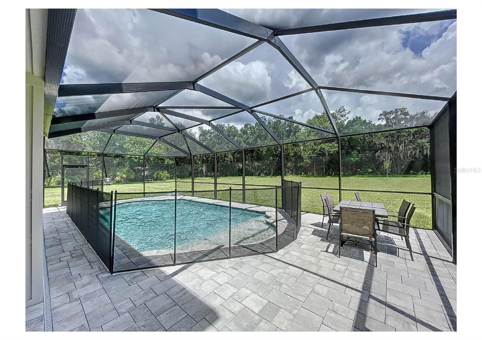 Enjoy Florida days with this screened in pool area looking over land and undisturbed views.