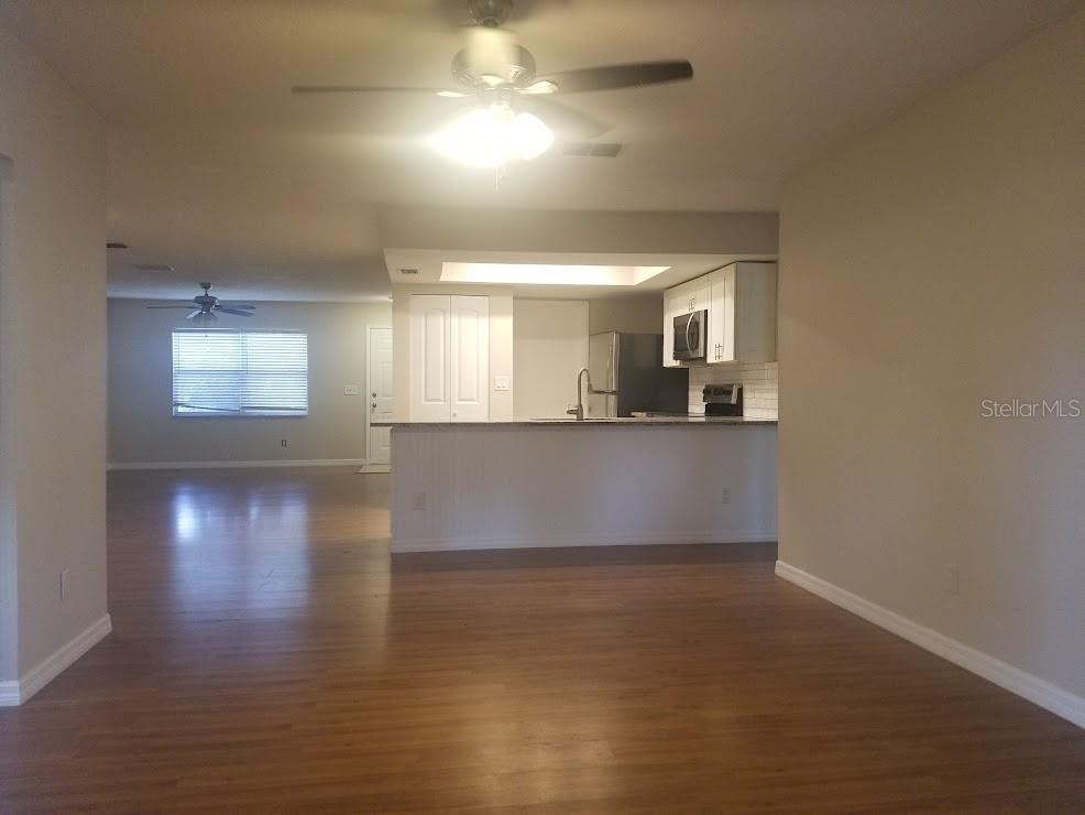 Family room looking into kitchen