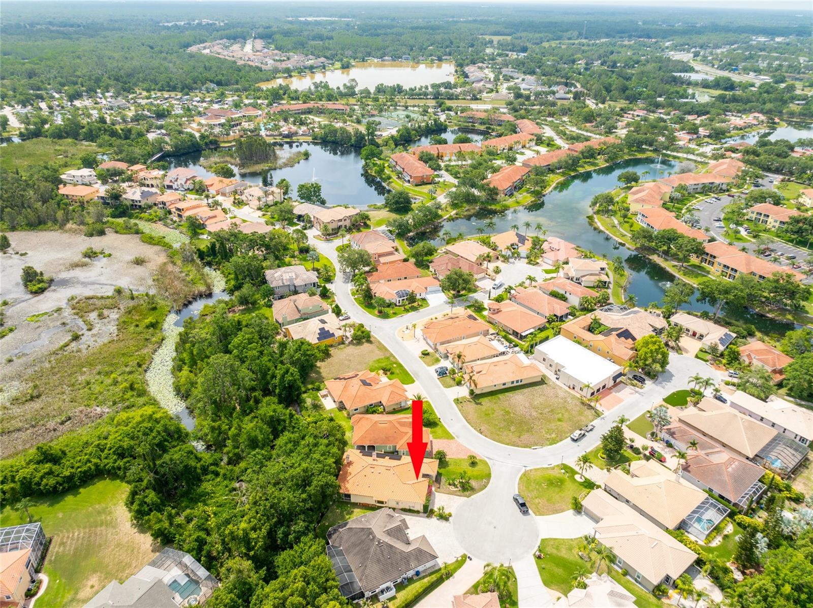 Aerial view showing where the home is located and the Club in far background.