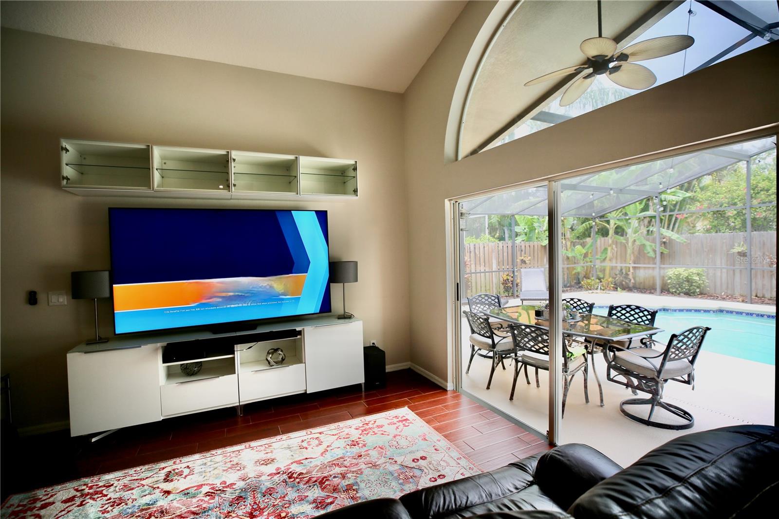 Family Room with sliding Glass Doors out to the pool.
