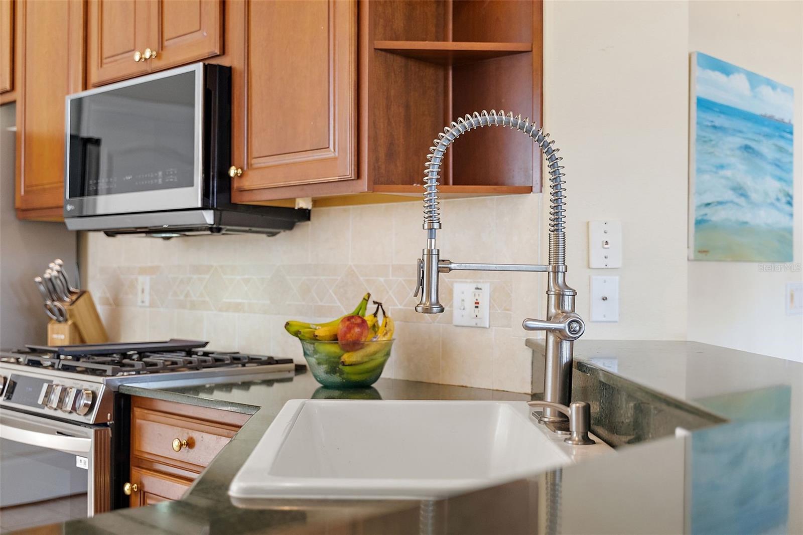 Large Sink, Professional Spay Head Faucet, Tile Backsplash