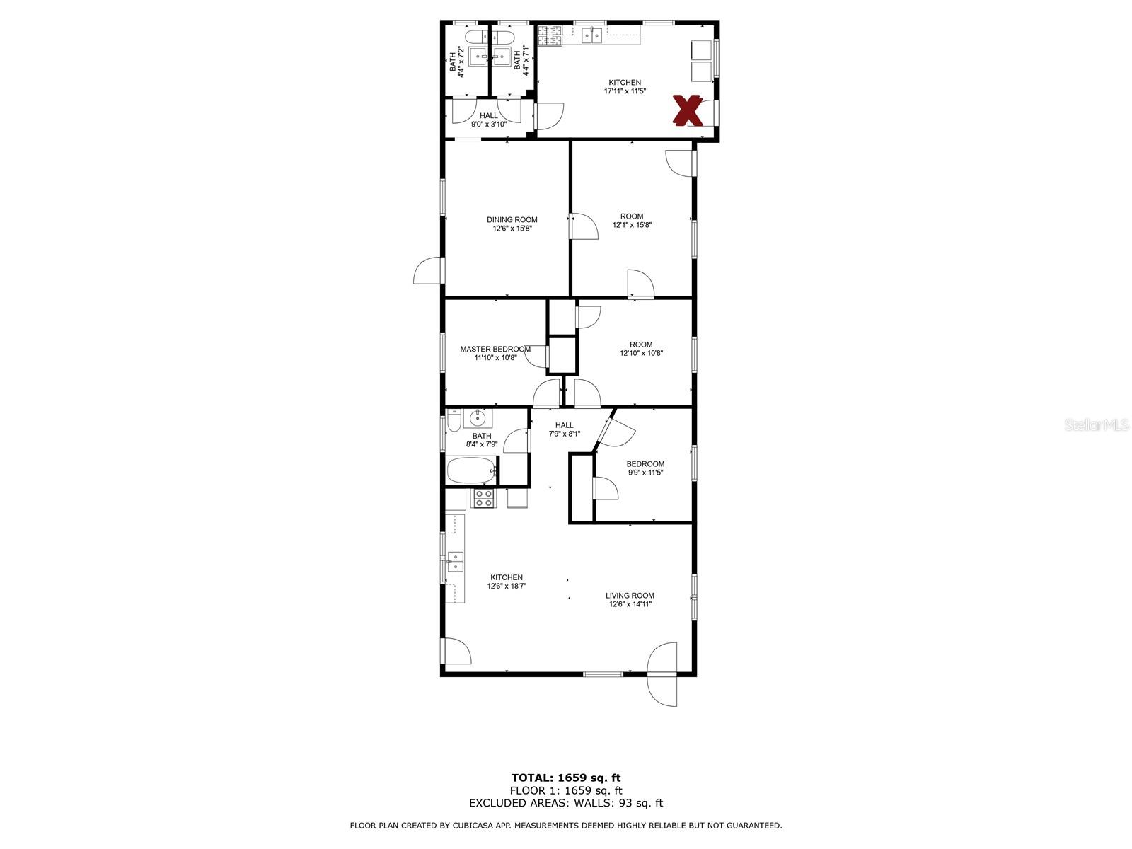 Floor plan depicting Aux kitchen in rear of home