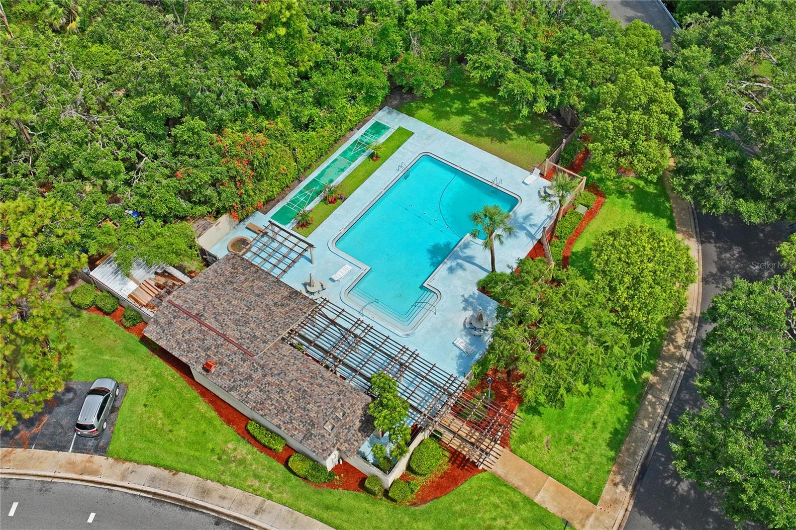 Aerial of Community Area - Pool/BBQ/Patio/Bathrooms