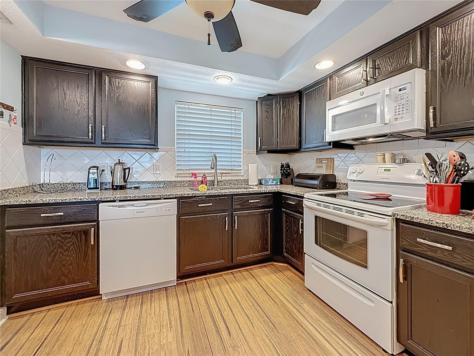 Nice view of how large the kitchen is.
