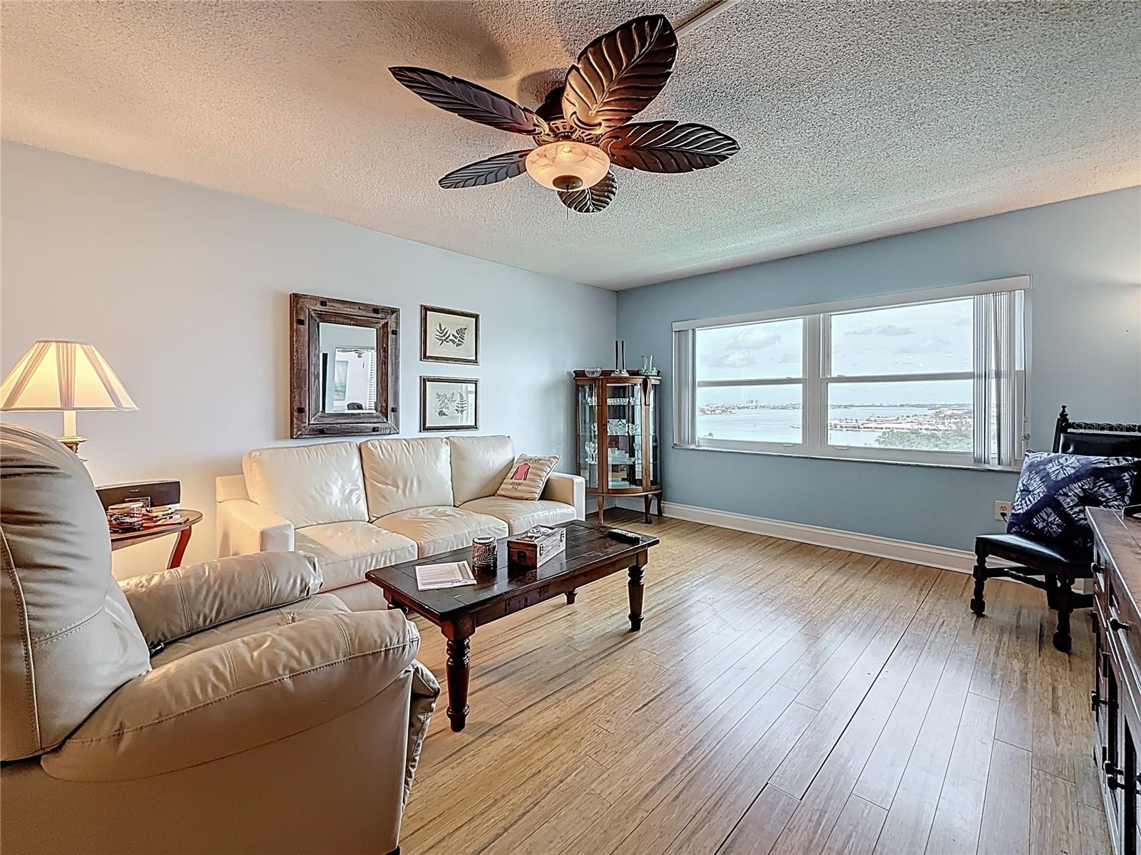This is a closer look at how nice the water views are from the living room.  Keep in mind all the windows in this unit are impact hurricane windows.