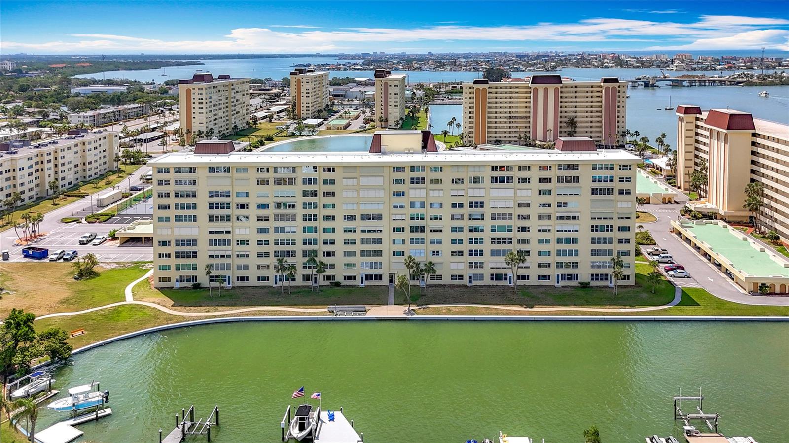 Aerial view of the back of the Columbia building.  This unit is located on the 9th floor.