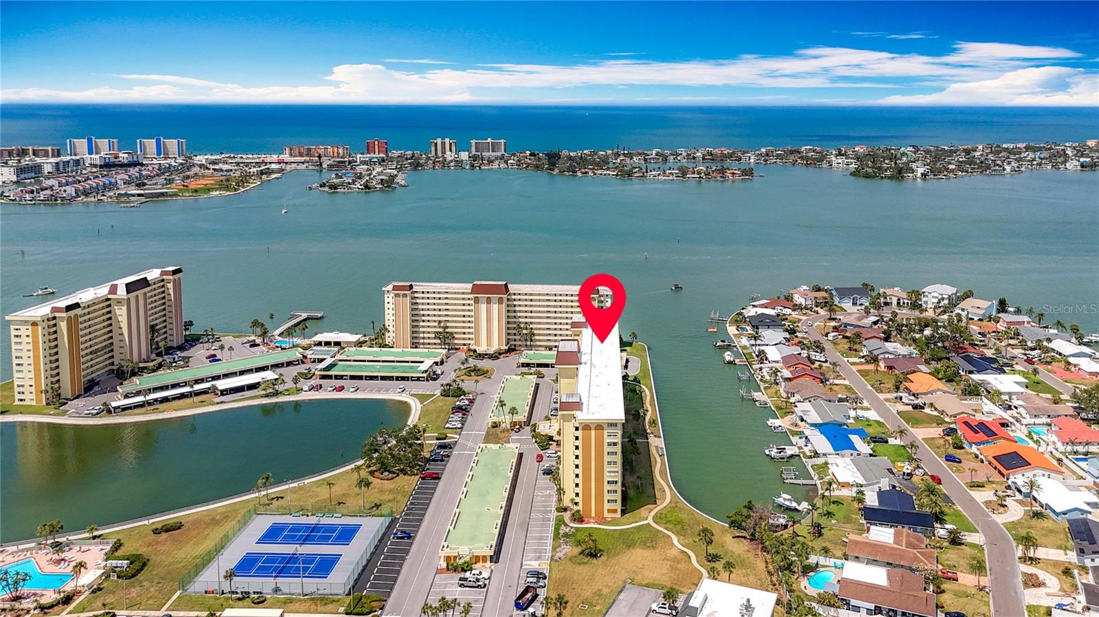 The arrow shows you the spectular location of this building offering great water views!
