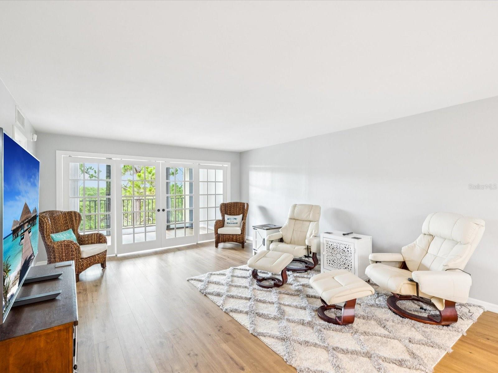 Living Area with sliding French Doors