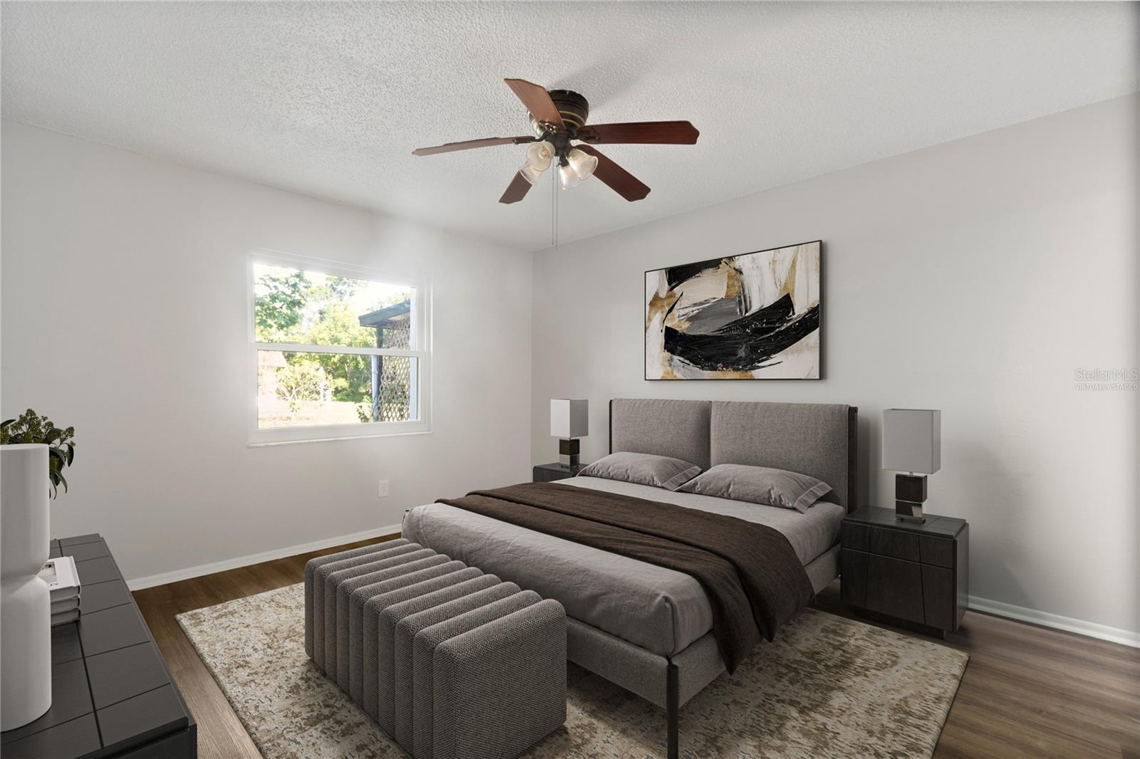 Virtually staged primary bedroom