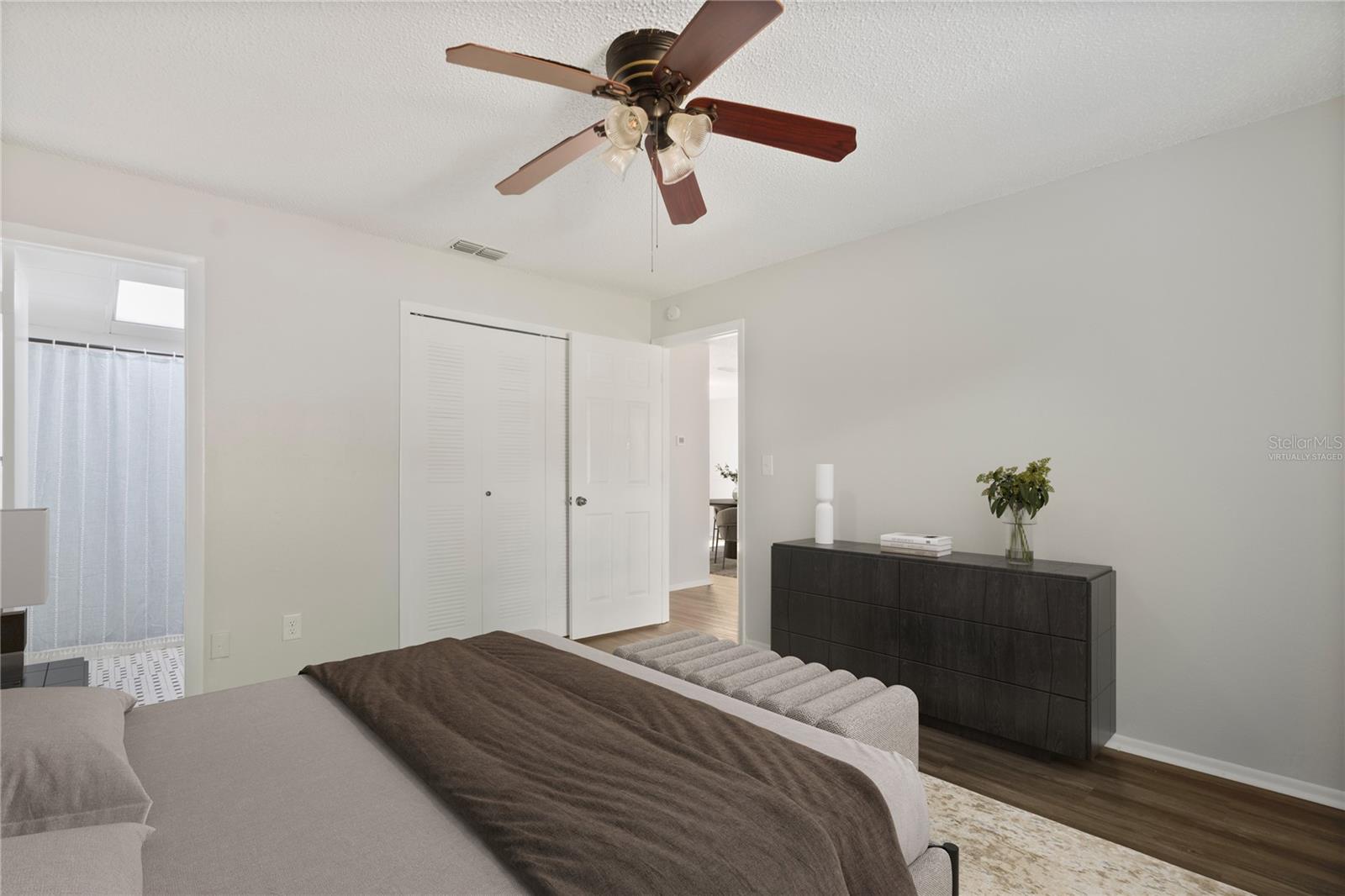 Virtually staged primary bedroom