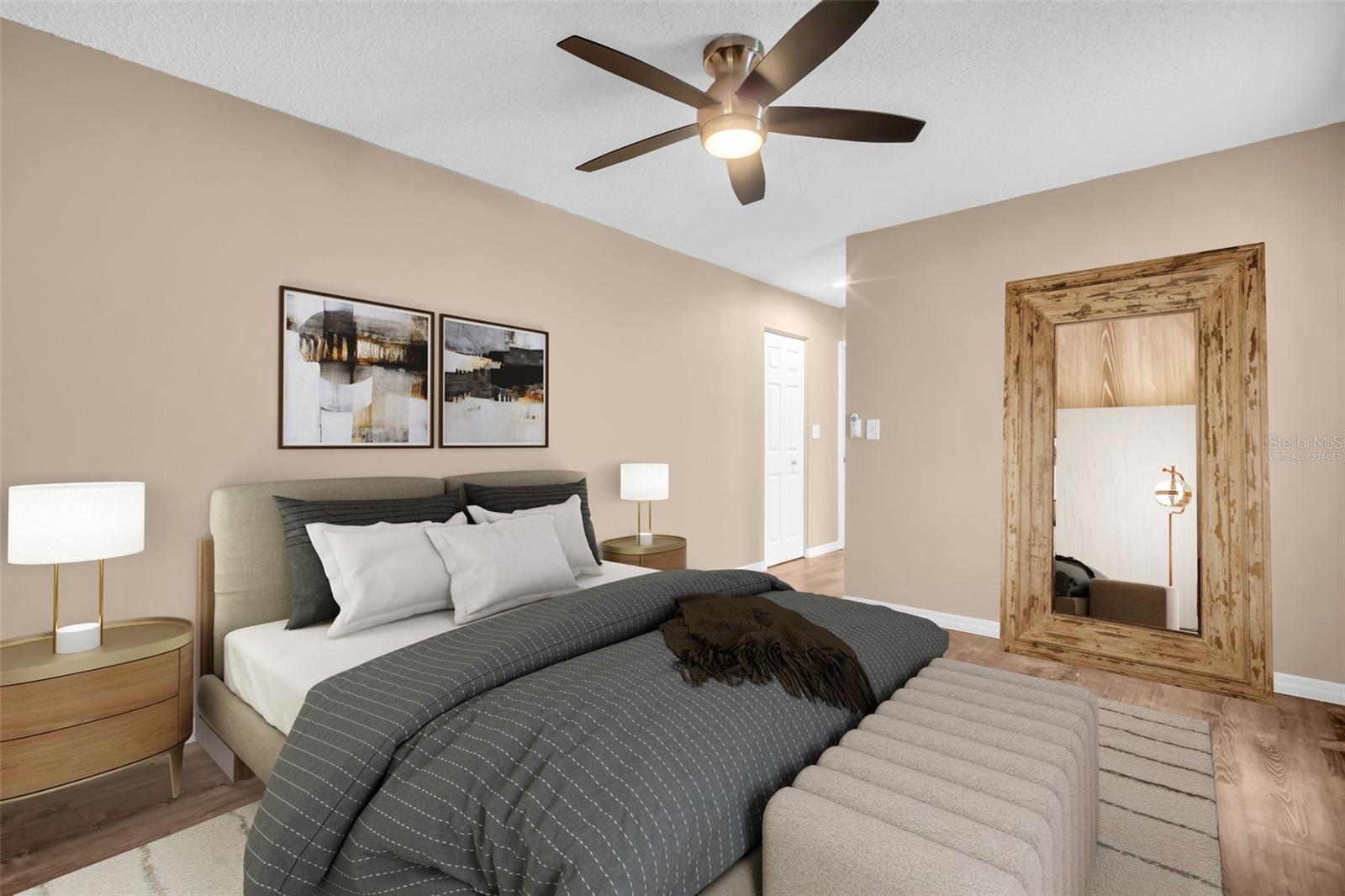 Virtually Staged - Master offers an en-suite with updated walk-in shower & walk-in closet~