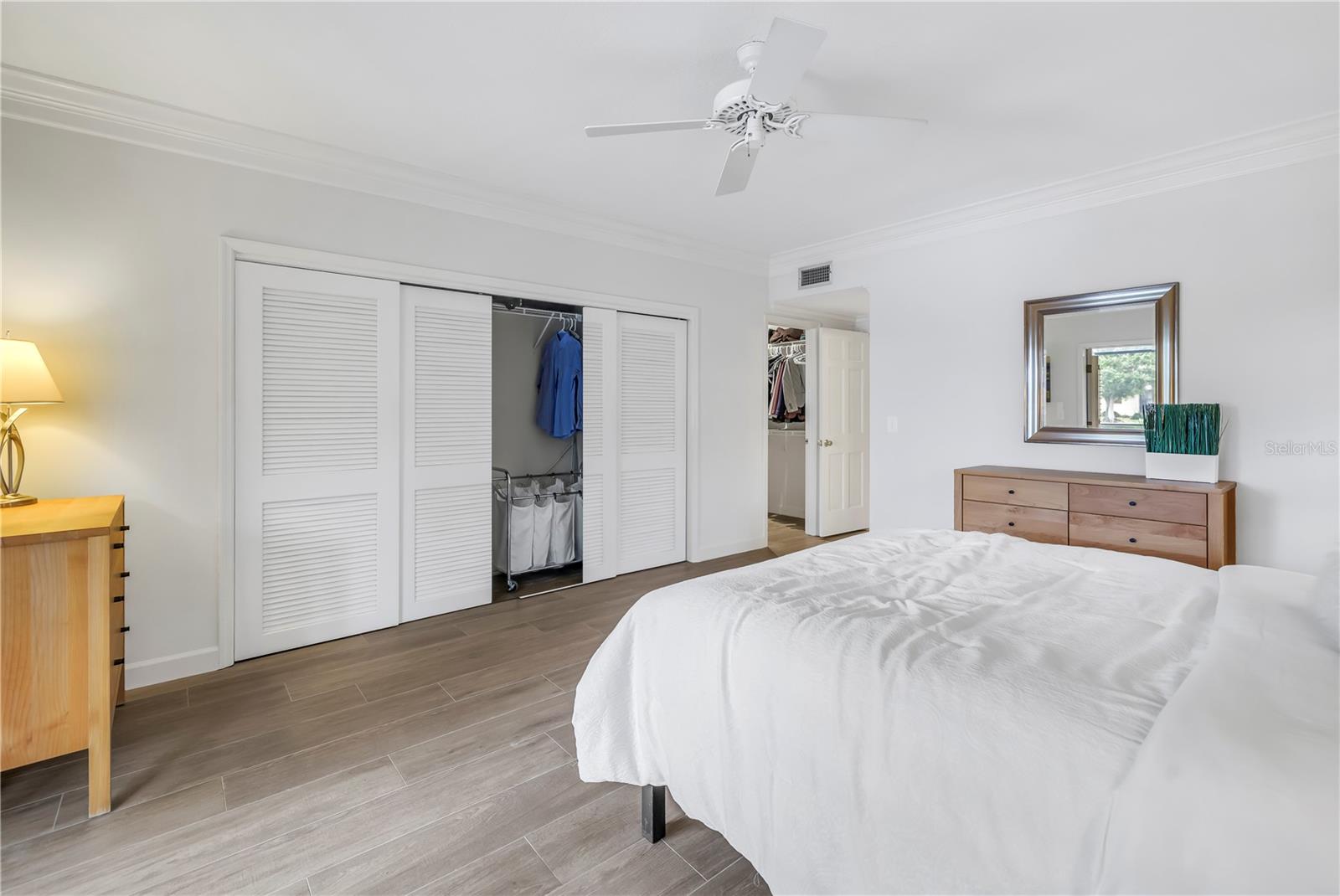 Two closets in the large Primary Bedroom