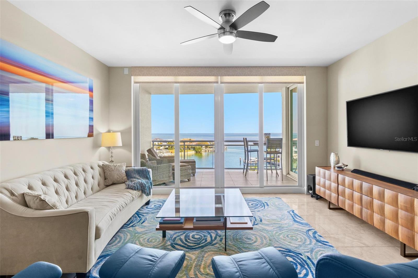 Living Room with direct Tampa Bay view.