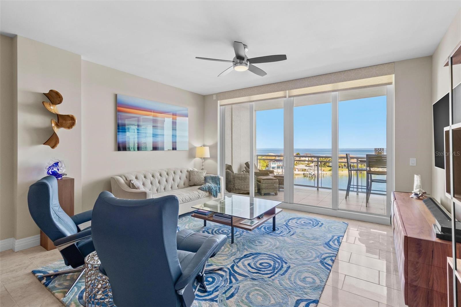 Living Room with direct Tampa Bay view.