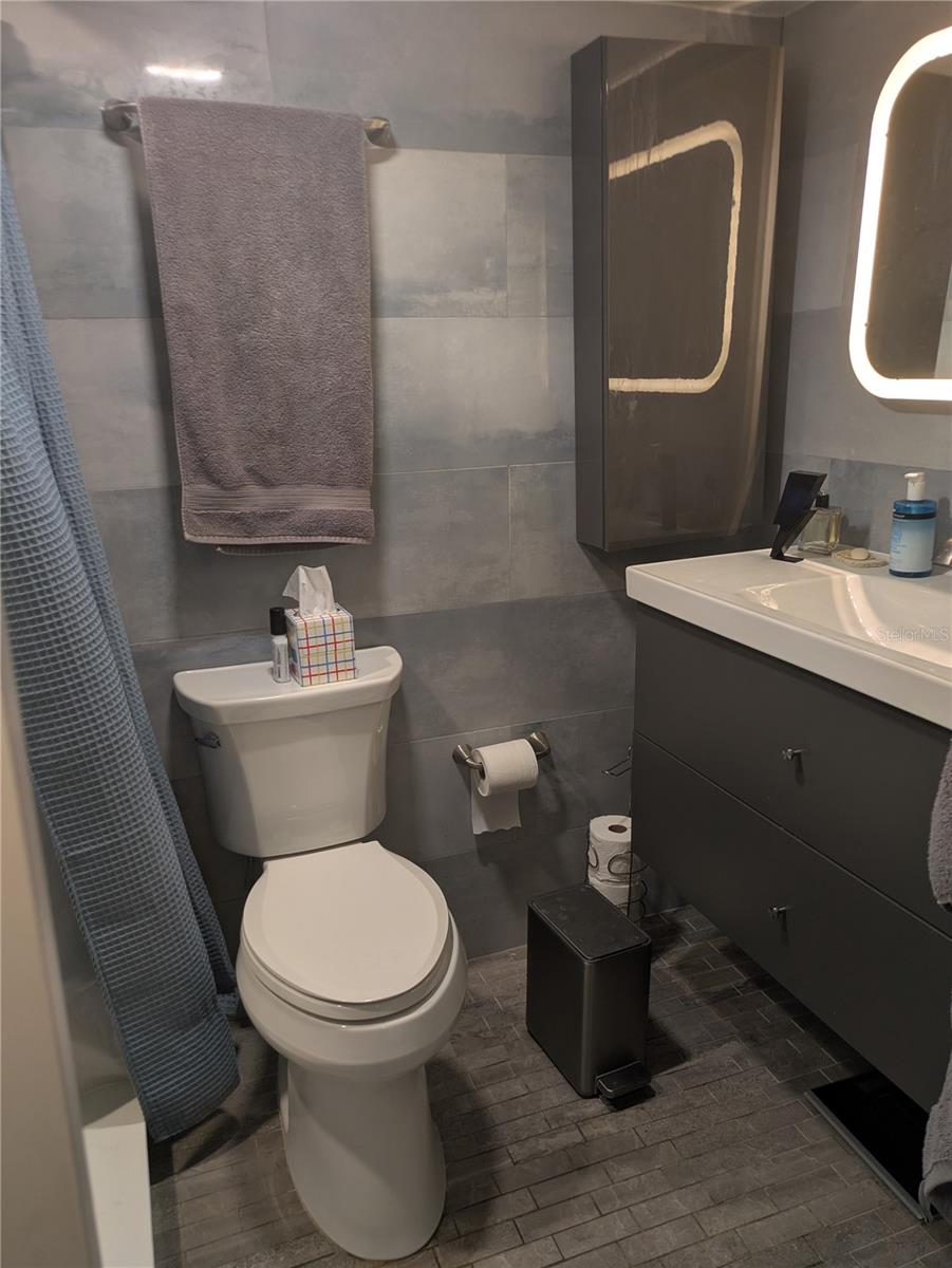 bath room all IKEA cabinets lighting taller custom toilet