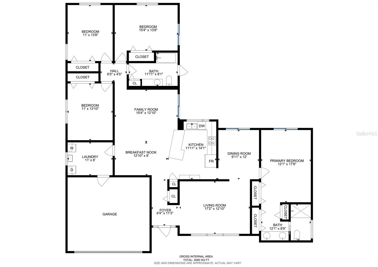 Split and spacious floorplan with 4 bedrooms, 2 living room spaces and a large primary suite.