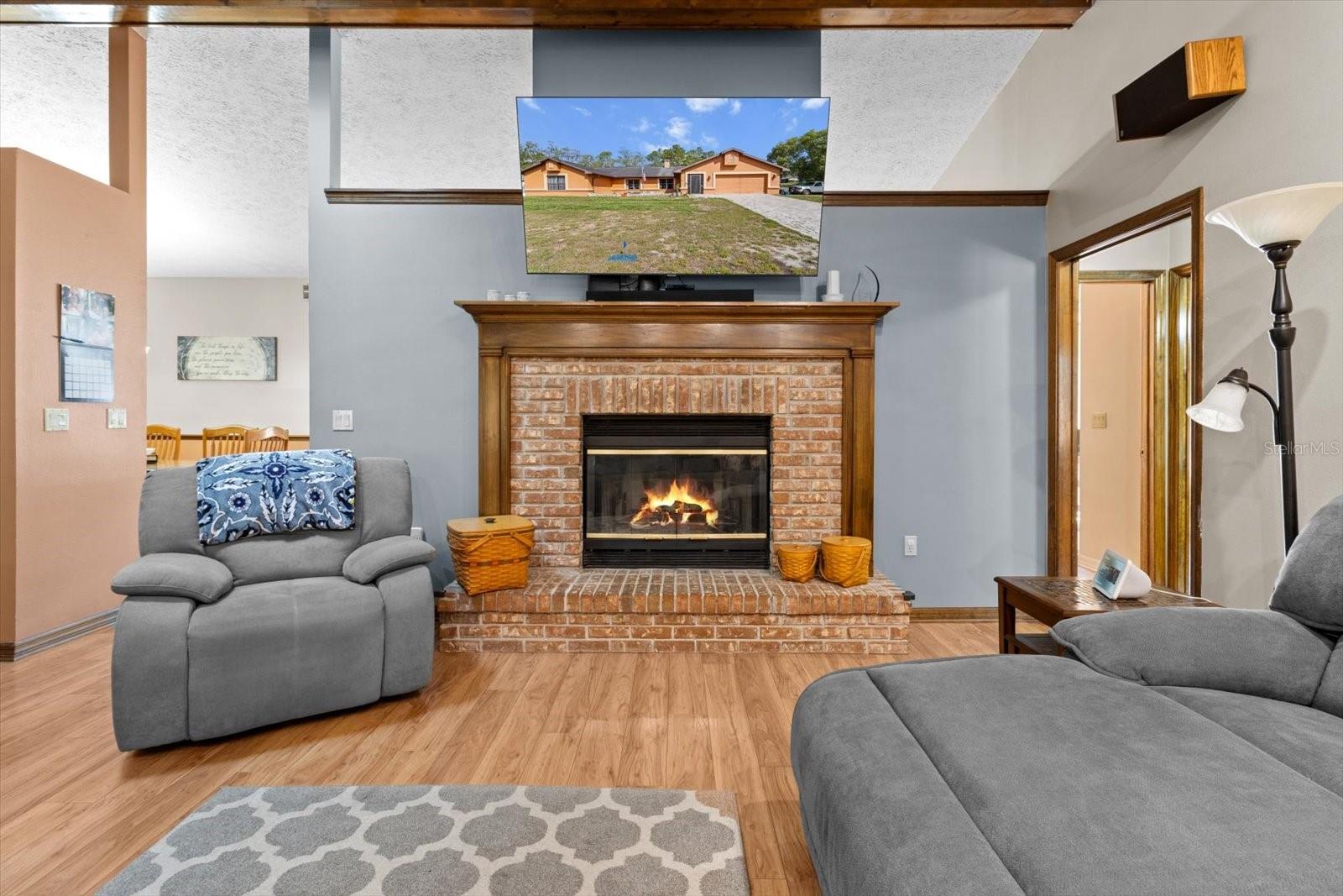 Family Room with wood burning fireplace