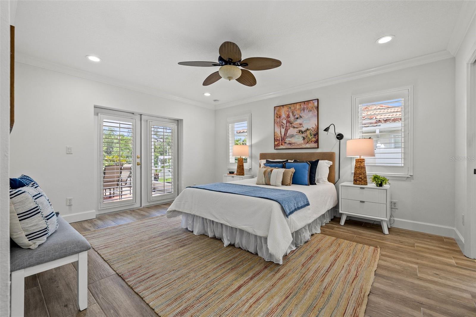 Primary bedroom with French Doors to the patio