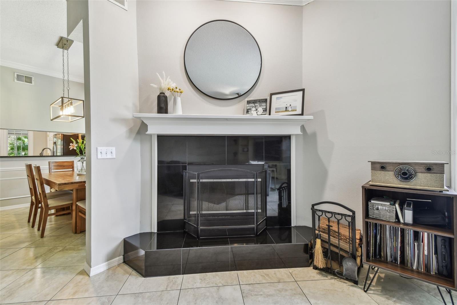 Wood burning fireplace