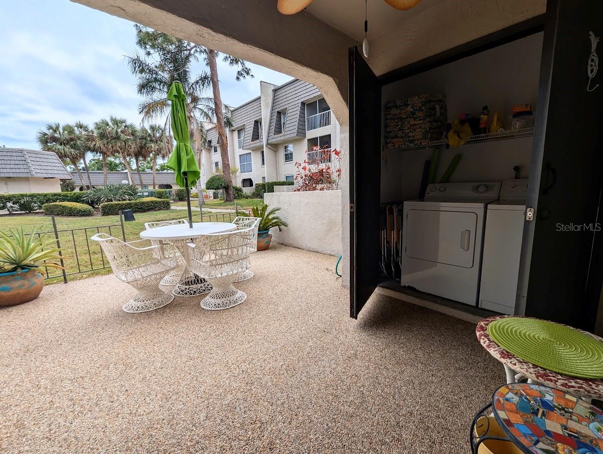 Laundry closet accessible from patio