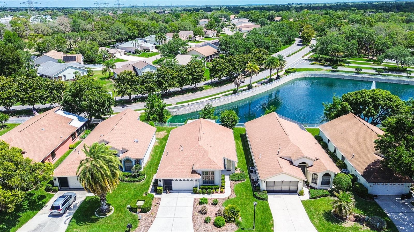Aerial View of House and Pond