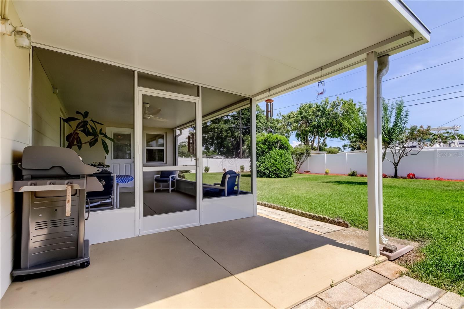 Open patio with garage access