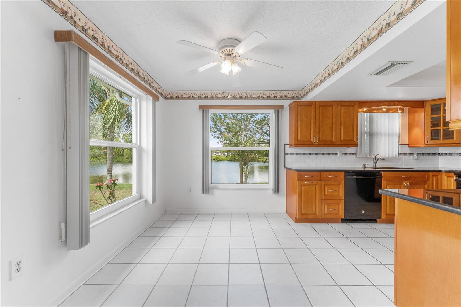kitchen and dinette area looking towards the lake