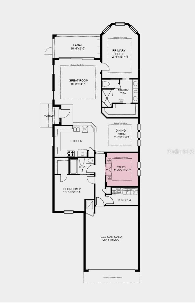 Floor Plan - Additional Highlights Include: 4' garage extension, study with double French doors, outdoor kitchen rough-in, pre-plumb for future laundry sink, 8' doors throughout
