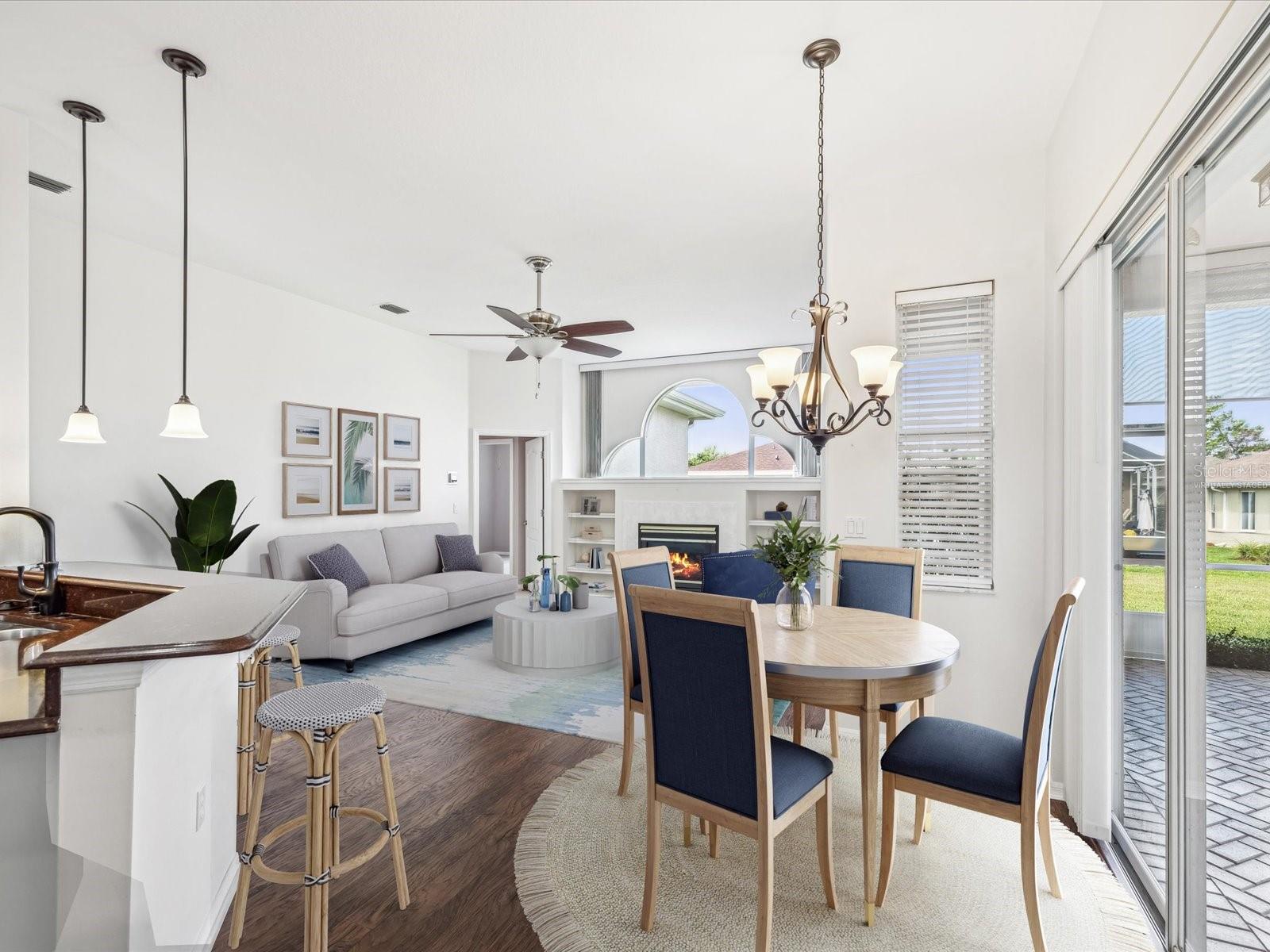 Virtually staged dinette and family room
