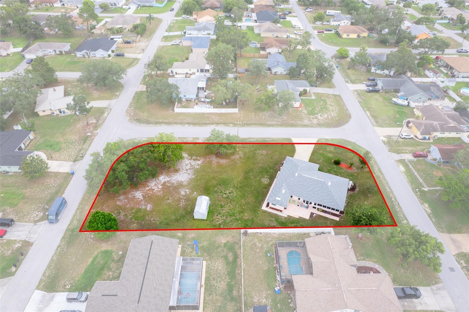 Aerial View of the outline of the property